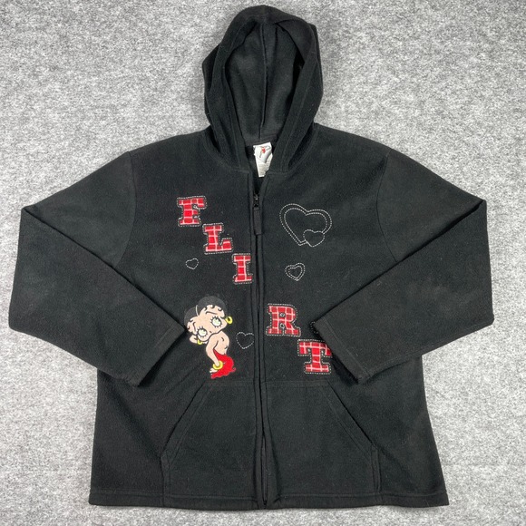 Freeze Other - Betty Boop Fleece Hoodie Girls XL 16/18 Black Flirt Plaid Hearts Full Zip 2011